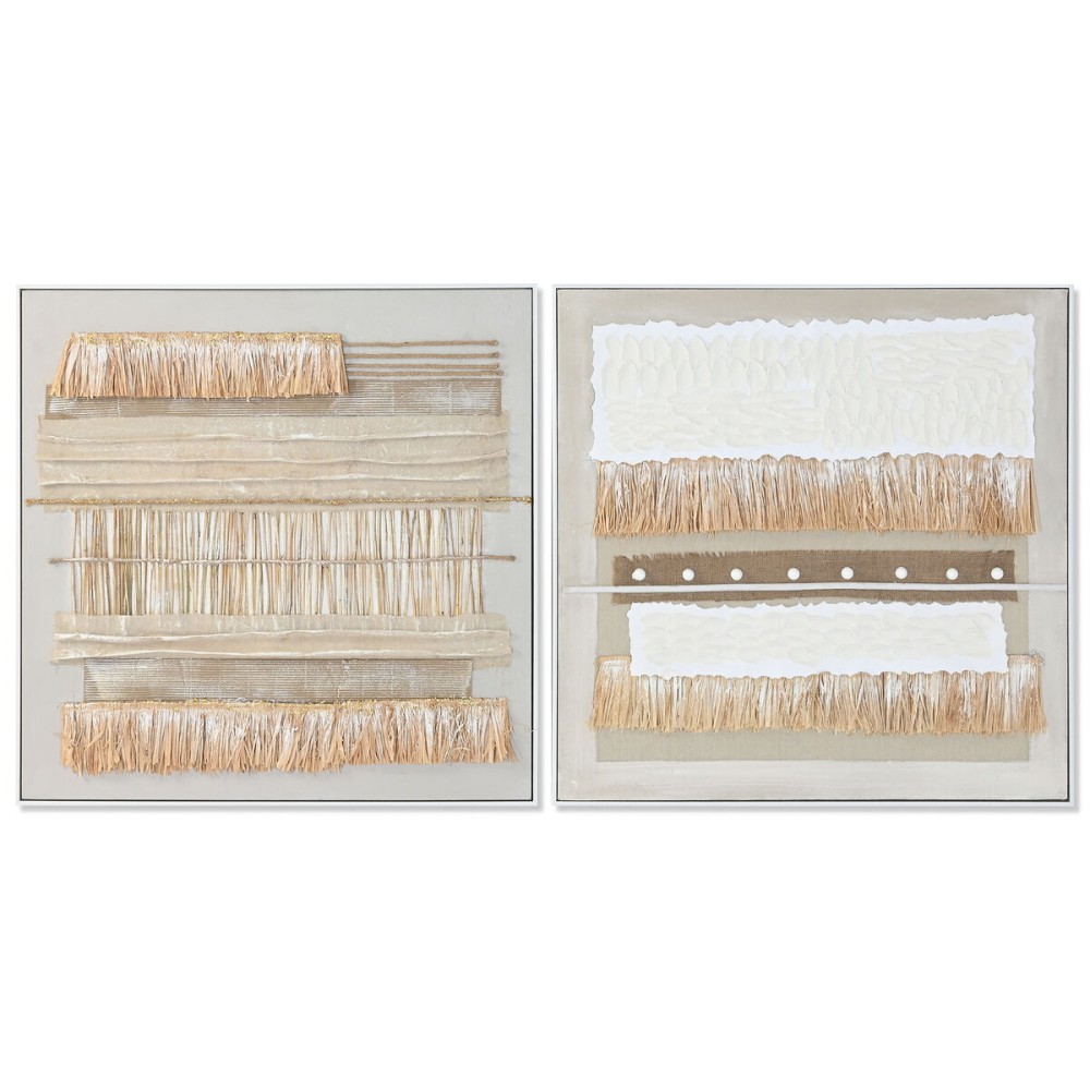 Leinwand Home ESPRIT Weiß natürlich Boho 82 x 4,5 x 82 cm (2 Stück)