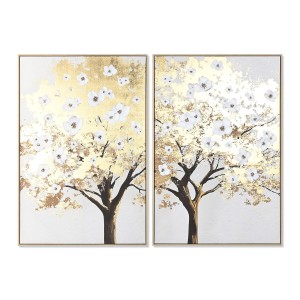 Toile Home ESPRIT Marron Gris Doré Arbre Moderne (2 Unités)