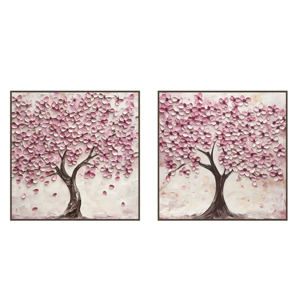 Leinwand Home ESPRIT Beige Rosa Dunkelbraun Romantisch 103 x 4,5 x 103 cm (2 Stück)