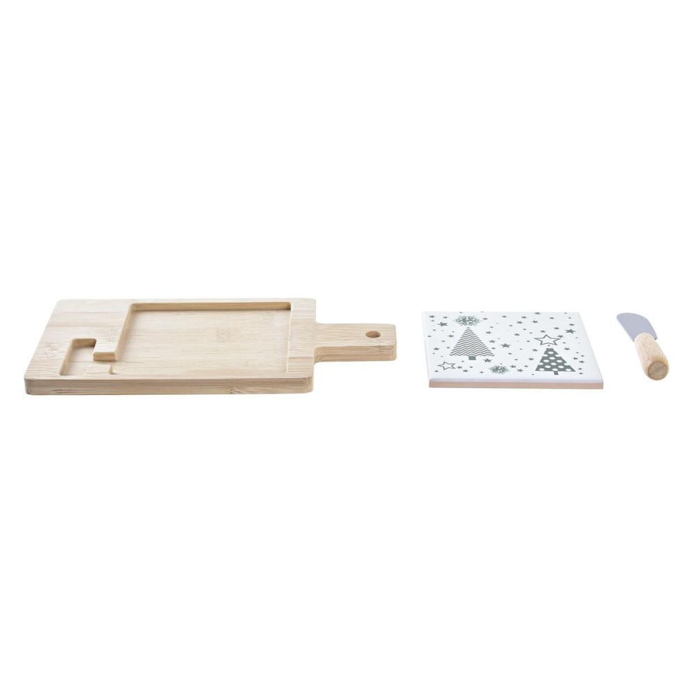 Ensemble à apértif DKD Home Decor Blanc Vert Bambou Grès (21,5 x 11,8 x 1,5 cm)