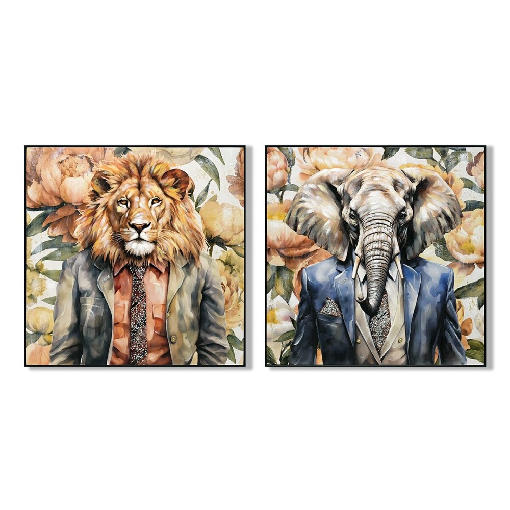 Leinwand Home ESPRIT Elefant Löwe Moderne 102 X 4 X 102 CM (2 Stück)