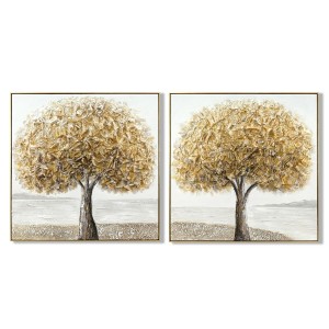Leinwand Home ESPRIT Grau Gold Baum Traditionell 102 x 4,5 x 102 cm (2 Stück)