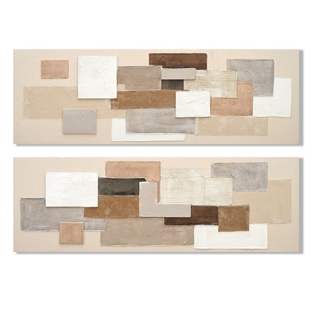 Toile Home ESPRIT Blanc Beige Abstrait Urbaine 150 x 3 x 50 cm (2 Unités)