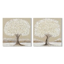 Toile Home ESPRIT Blanc Beige Arbre Traditionnel 100 x 3 x 100 cm 102 X 3 X 102 CM (2 Unités)
