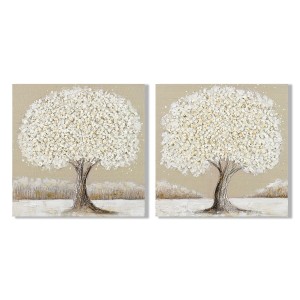 Toile Home ESPRIT Blanc Beige Arbre Traditionnel 100 x 3 x 100 cm 102 X 3 X 102 CM (2 Unités)
