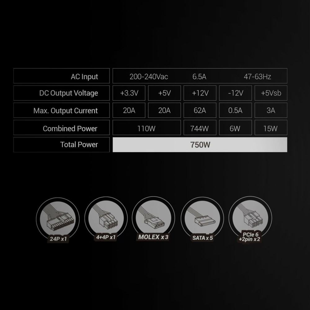 Power supply Mars Gaming MPVU750SI 750 W 6 W 110 W 80 Plus Silver