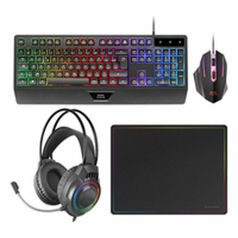clavier et souris Mars Gaming MCP124PROES Noir Multicouleur Espagnol Qwerty
