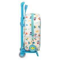 School Rucksack with Wheels Baby Shark Surfing Blue White 22 x 27 x 10 cm