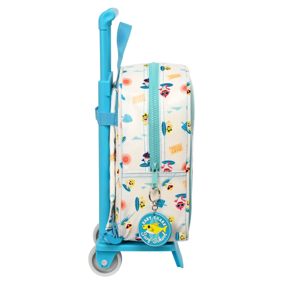 School Rucksack with Wheels Baby Shark Surfing Blue White 22 x 27 x 10 cm