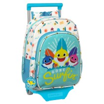 School Rucksack with Wheels Baby Shark Surfing Blue White 26 x 34 x 11 cm