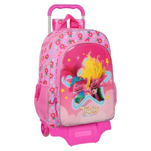 School Rucksack with Wheels Trolls Pink 33 x 42 x 14 cm