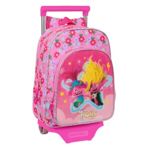 School Rucksack with Wheels Trolls Pink 26 x 34 x 11 cm