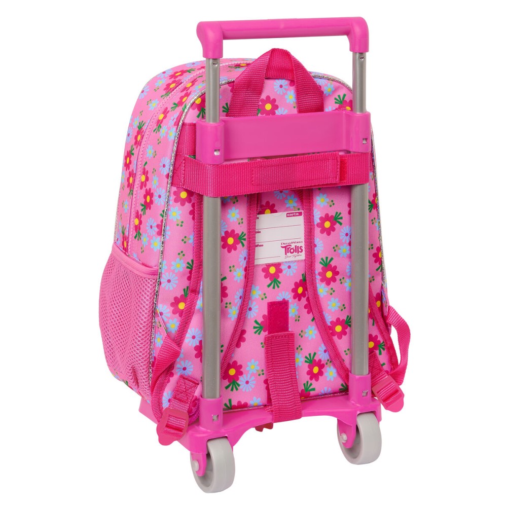 School Rucksack with Wheels Trolls Pink 26 x 34 x 11 cm