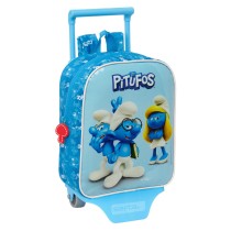 Schulrucksack mit Rädern Los Pitufos Blau Himmelsblau 22 x 27 x 10 cm