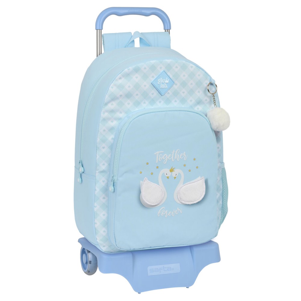 School Rucksack with Wheels Glow Lab Cisnes Blue 30 x 46 x 14 cm