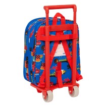 School Rucksack with Wheels Cars Race ready Blue 22 x 27 x 10 cm