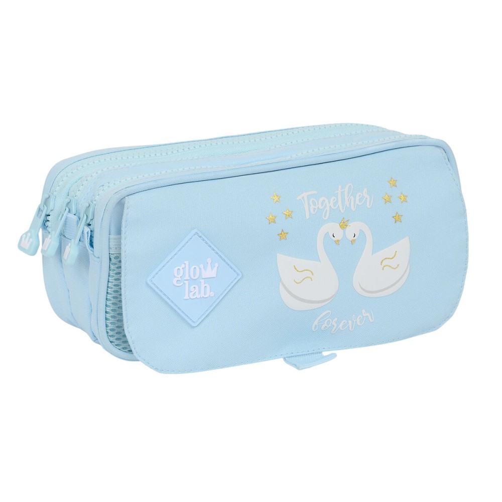 Dreifaches Mehrzweck-Etui Glow Lab Cisnes Hellblau 21,5 x 10 x 8 cm