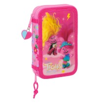 Double Pencil Case Trolls Pink 12.5 x 19.5 x 4 cm (28 Pieces)