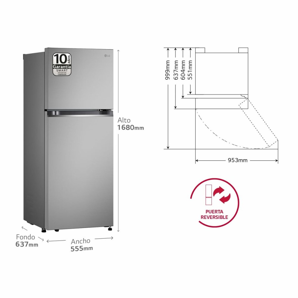 Réfrigérateur Combiné LG GTBV22PYGKD 145 Acier