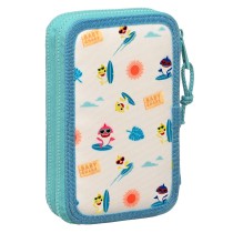 Plumier double Baby Shark Surfing Bleu Blanc 12.5 x 19.5 x 4 cm (28 Pièces)