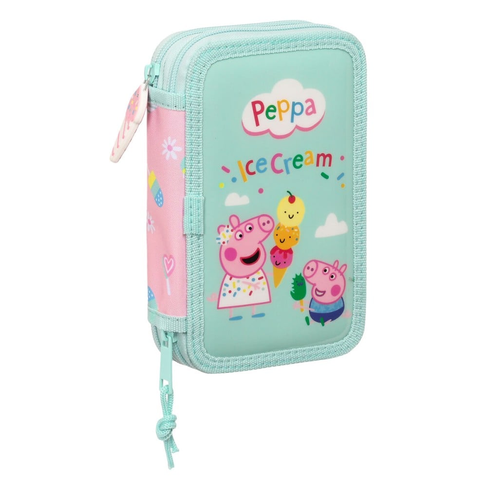 Doppel-Federtasche Peppa Pig Ice cream Rosa Minze 12.5 x 19.5 x 4 cm (28 Stücke)