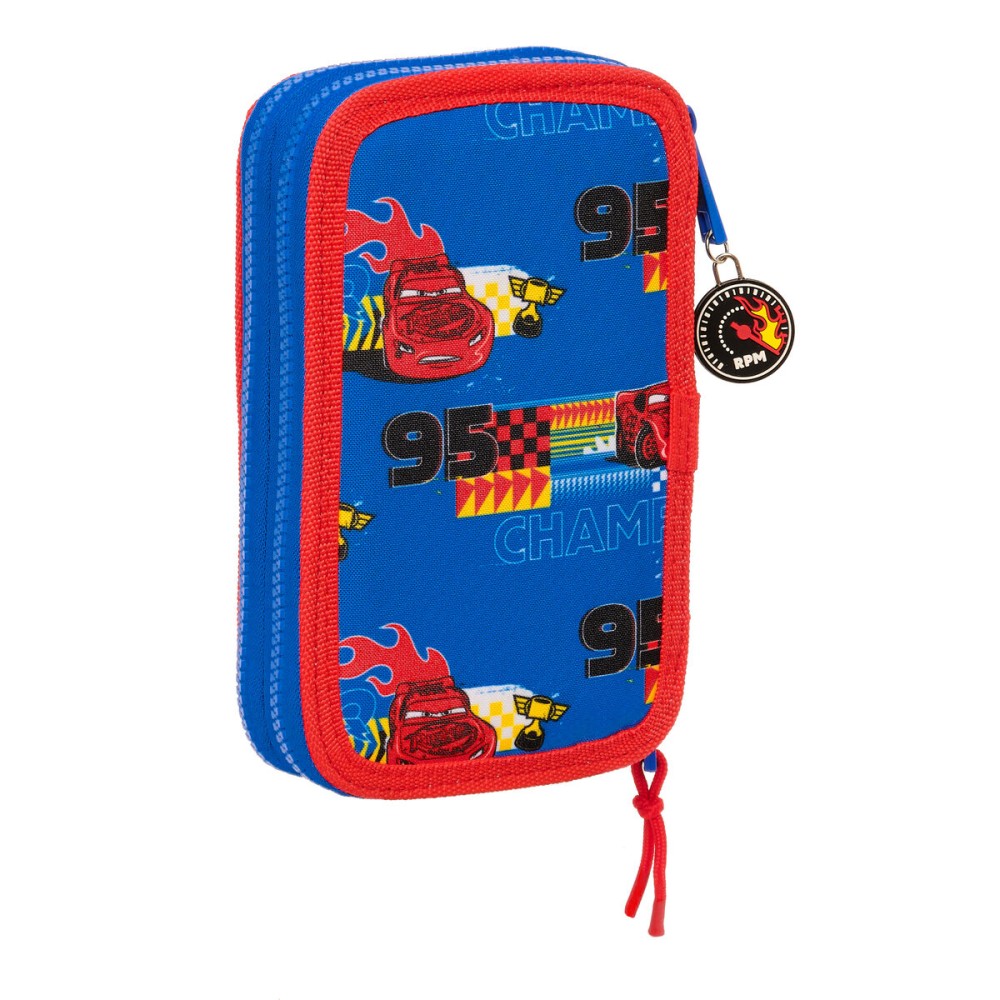 Double Pencil Case Cars Race ready Blue 12.5 x 19.5 x 4 cm (28 Pieces)