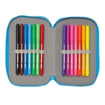 Double Pencil Case Los Pitufos Blue Sky blue 12.5 x 19.5 x 4 cm (28 Pieces)