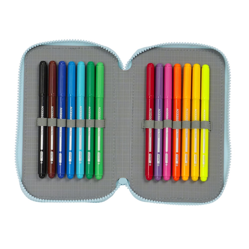 Double Pencil Case Glow Lab Cisnes Blue 12.5 x 19.5 x 4 cm (28 Pieces)