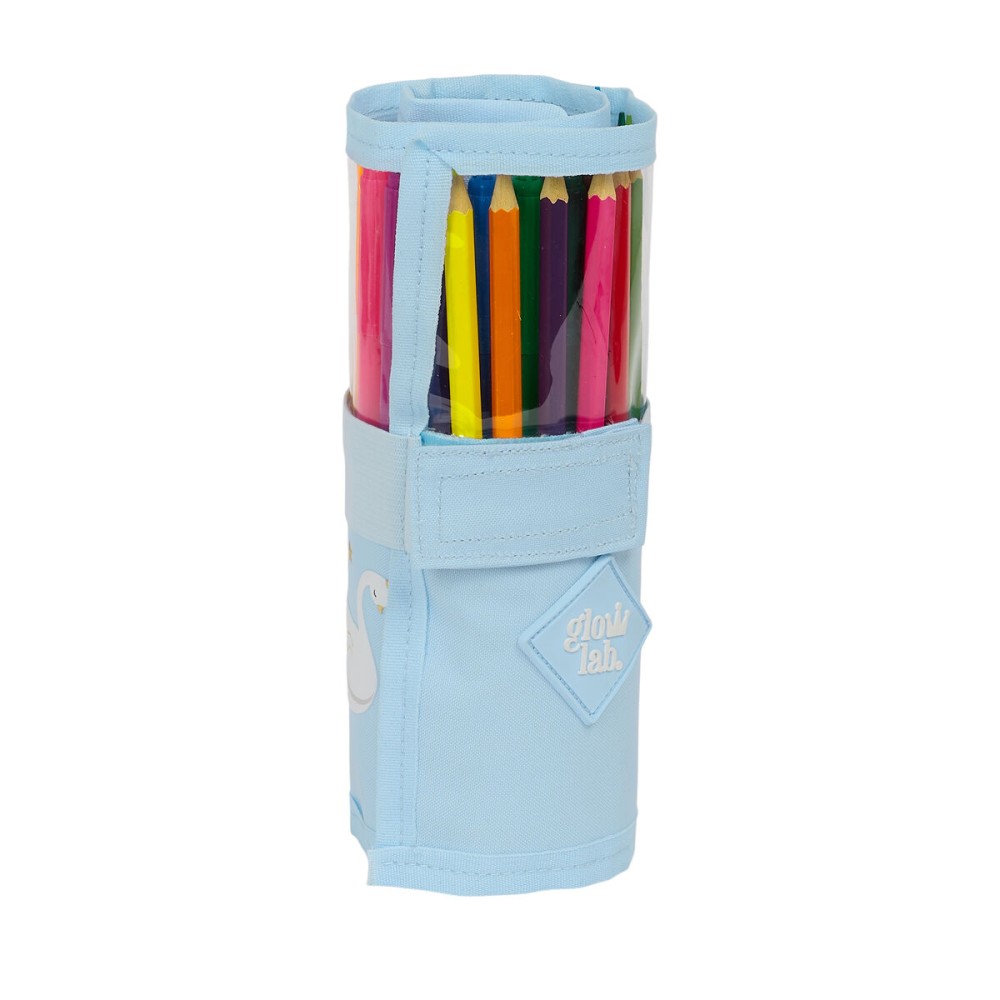 Pencil Case Glow Lab Cisnes Roll-up Blue 7 x 20 x 7 cm (27 Pieces)