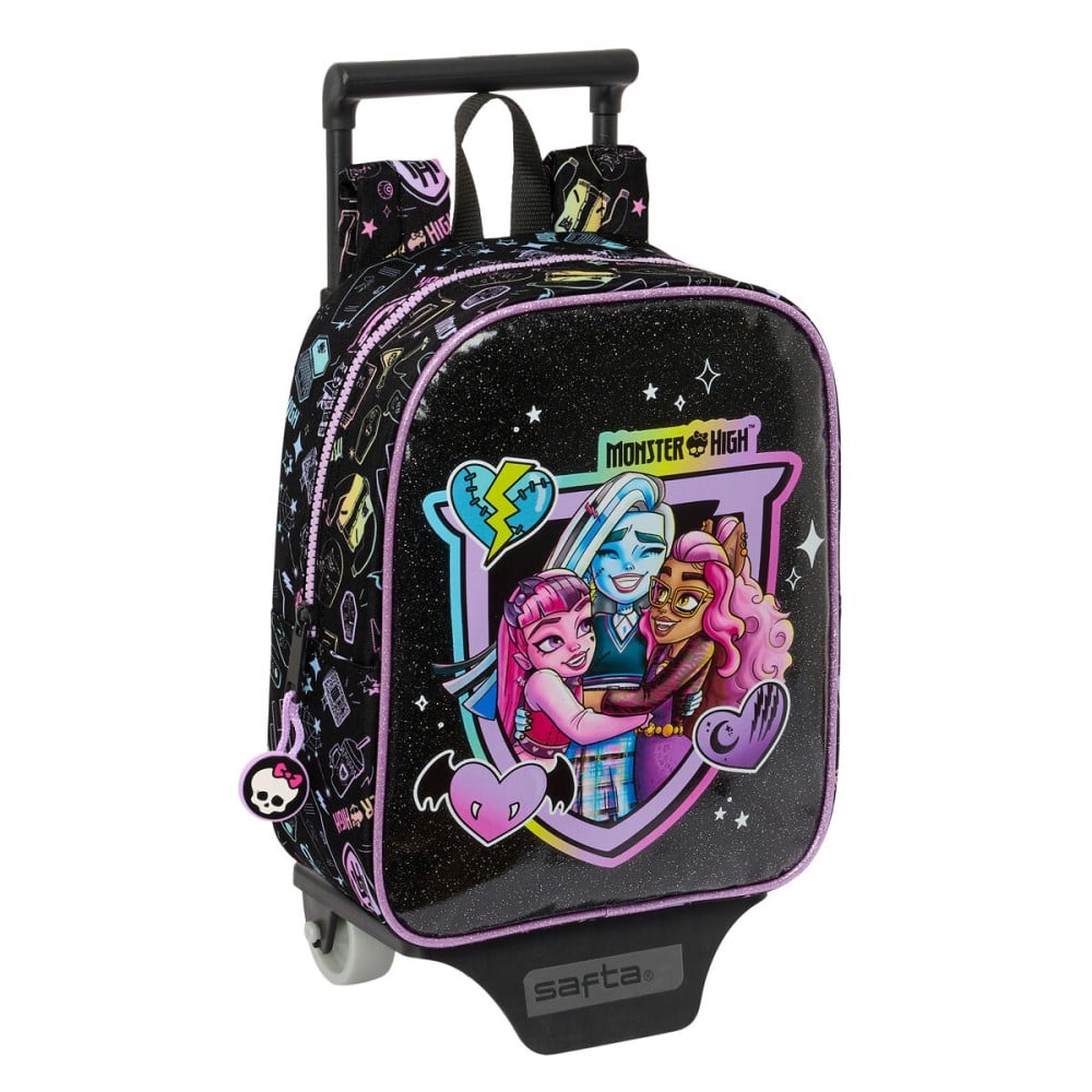 Schulrucksack mit Rädern Monster High Schwarz 22 x 27 x 10 cm