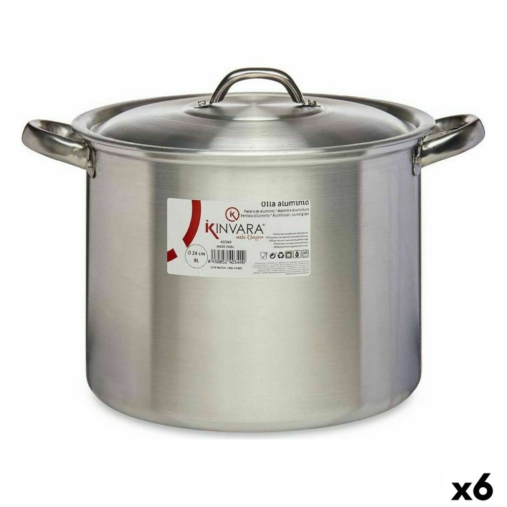 Marmite avec couvercle Kinvara 100035 100035 Argenté Aluminium 33 x 21,5 x 26 cm Ø 24 cm (6 Unités)