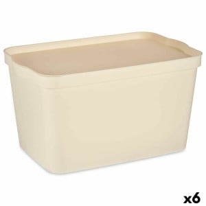 Storage Box with Lid Kipit Cream Plastic 24 L (6 Units)
