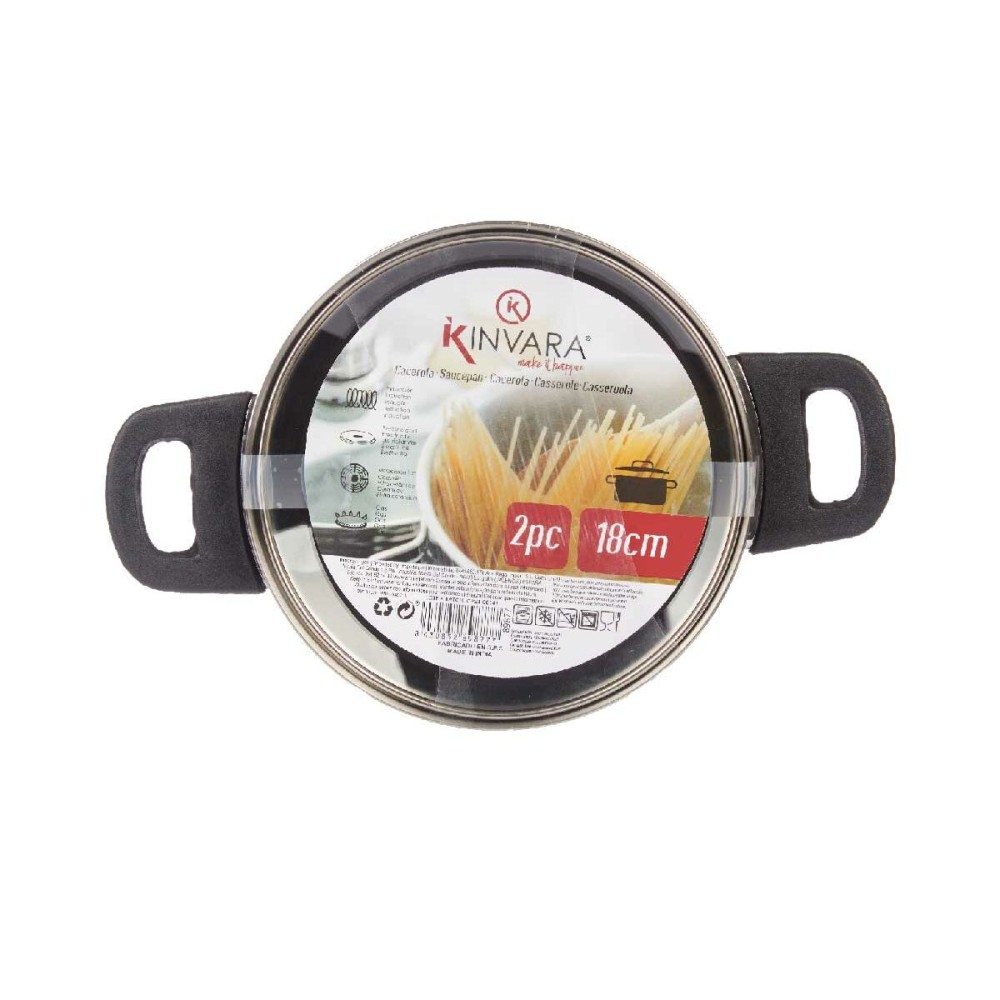 Casserole avec Couvercle en Verre Kinvara 16689B 16689B Transparent Argenté 1,8 L 28 x 9 x 18 cm (6 Unités)