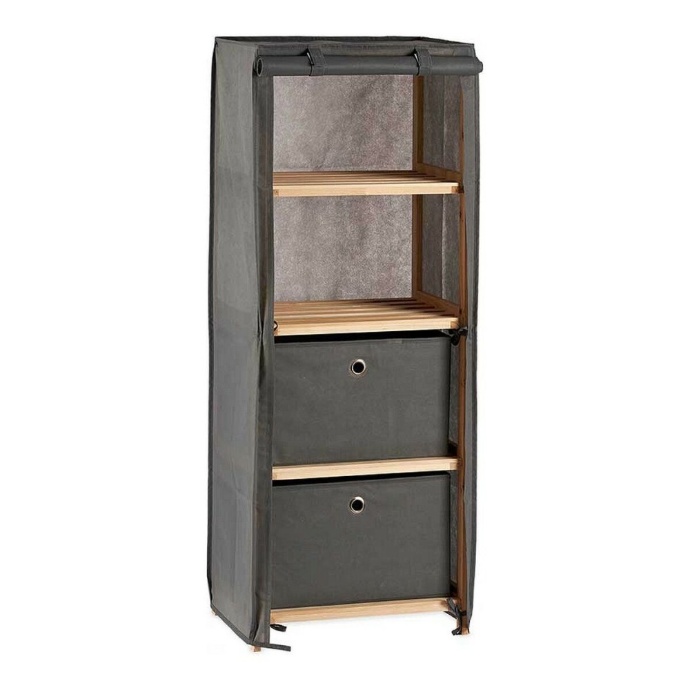 Regal Kipit Braun Grau Holz Stoff 28 x 113 x 42 cm