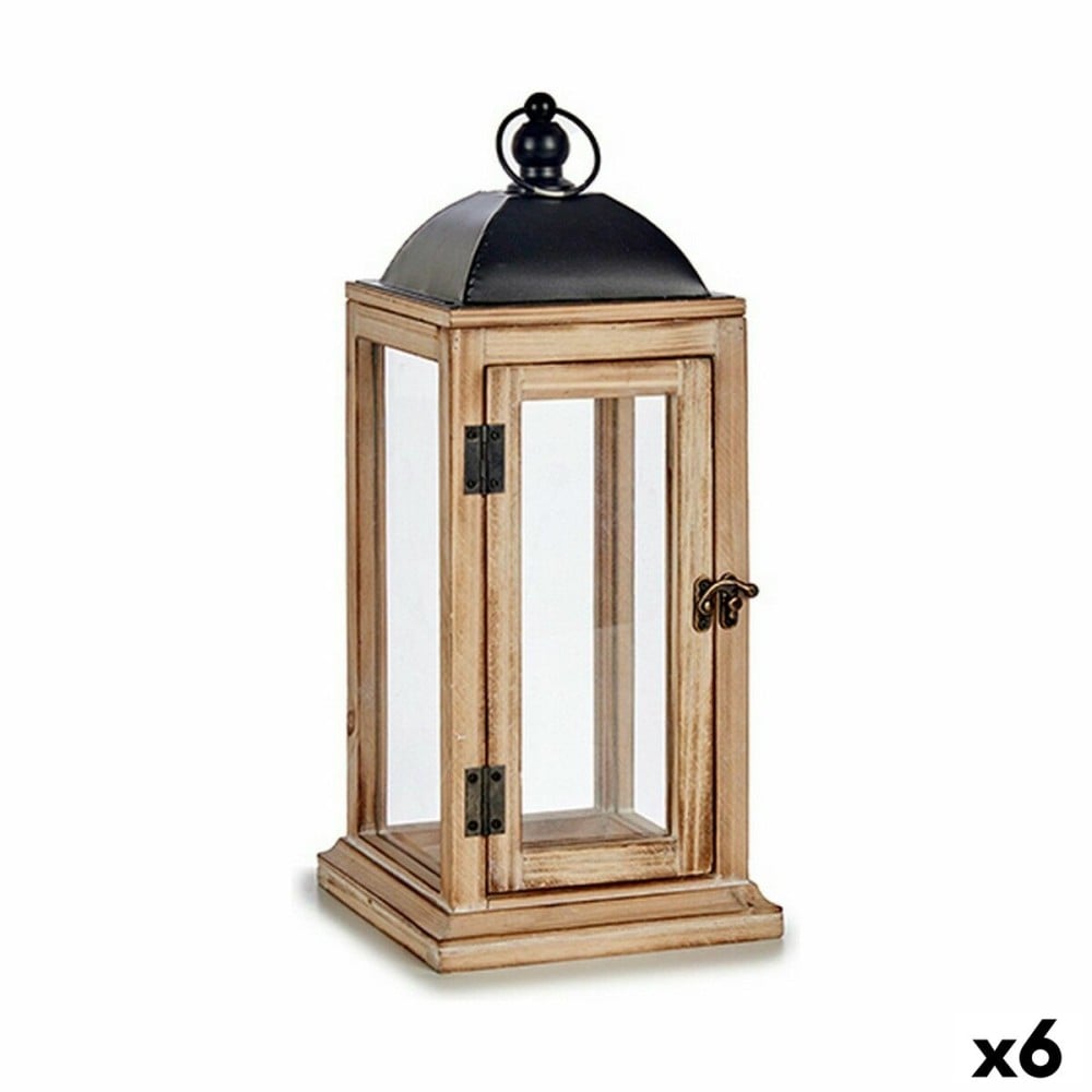 Lantern Gift Decor Black Natural Wood Metal Crystal 18 x 43 x 18 cm 18,5 x 43 x 18,5 cm (6 Units)