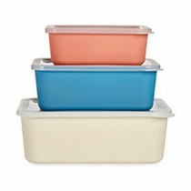 Jeu de Caisses de Rangement Empilables Rouge Orange Crème Bleu foncé Bambou Mélamine Amidon de maïs (6 Unités)