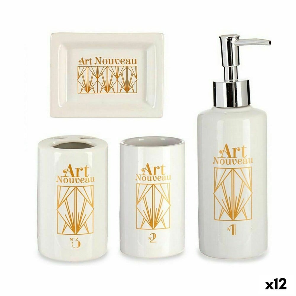 Badezimmer Set Berilo Weiß Gold aus Keramik (12 Stück)