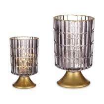 LED Lantern Gift Decor Grey Golden Glass 10,7 x 18 x 10,7 cm (6 Units)