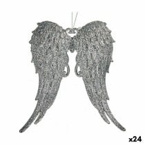 Christmas bauble Krist+ Silver Plastic Glitter Angel Wings 13 x 14,5 x 2,5 cm (24 Units)