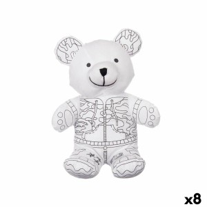 Peluche à colorier Blanc Noir Tissu 17 x 21 x 12 cm Ours (8 Unités)