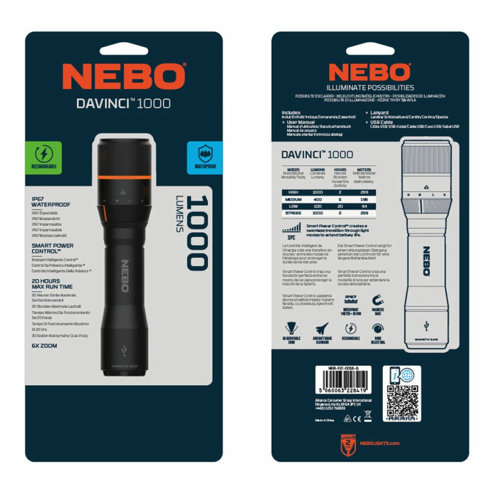 Lampe torche LED rechargeable Nebo Davinci™ 1000 1000 Lm