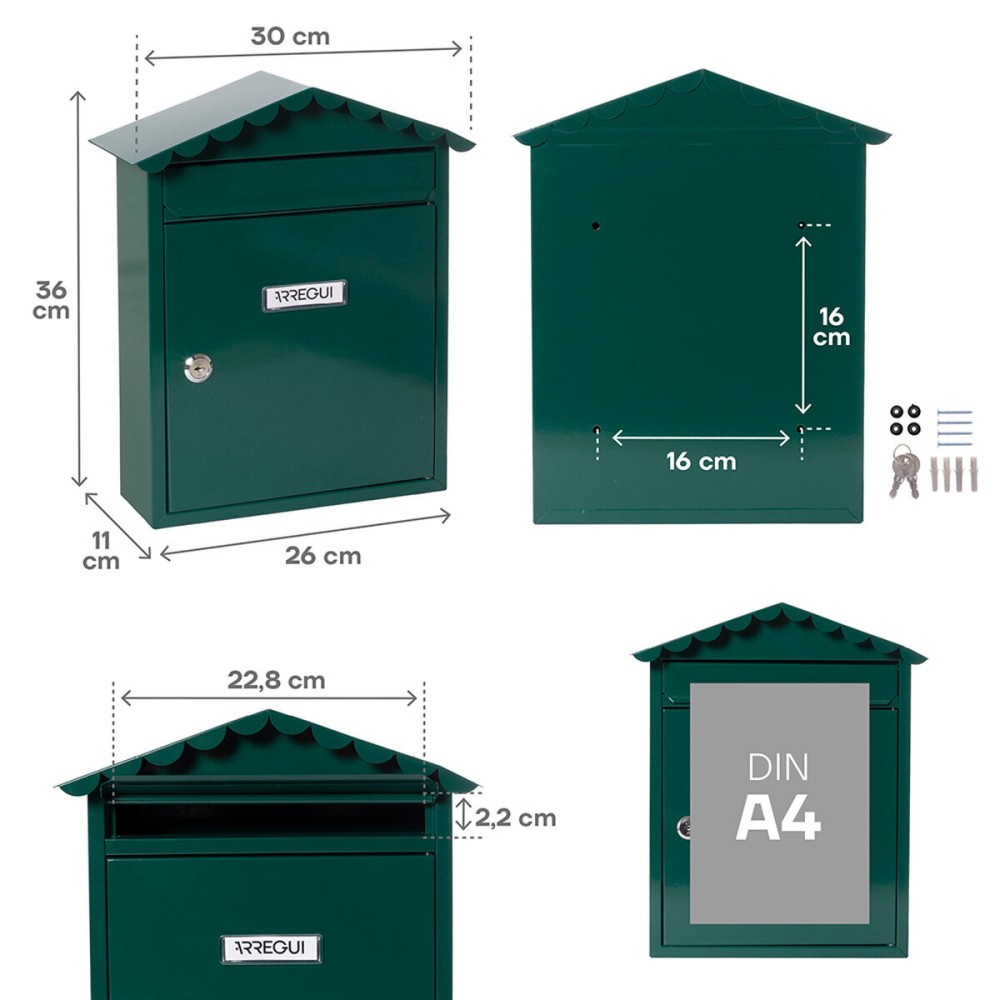 Briefkasten Arregui grün Stahl 30 x 11 x 36 cm