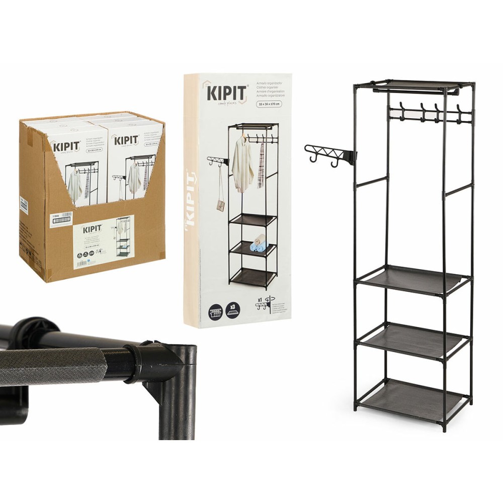 Garderobe Kipit Schwarz Metall Stoff 55 x 36 x 170 cm