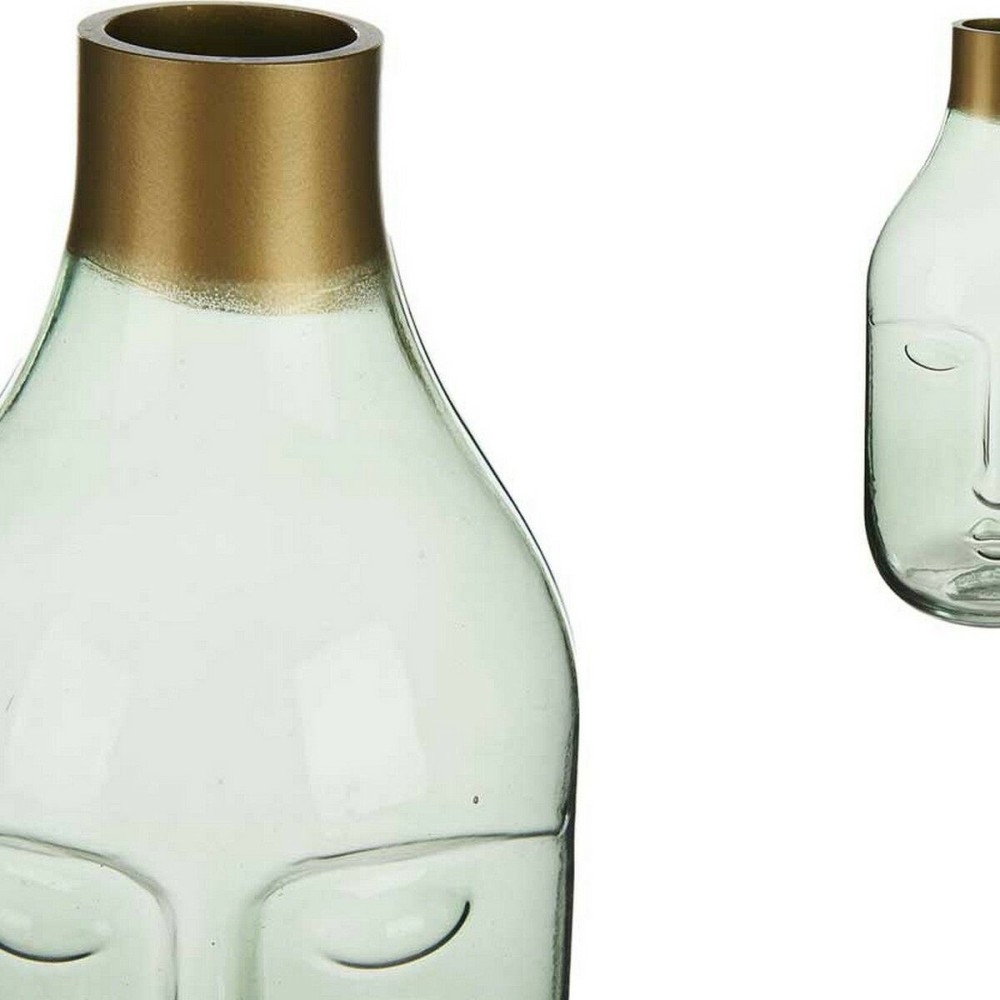 Vase Gift Decor Green Glass Face 11 x 24,5 x 12 cm