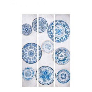 Spanische Wand Gift Decor Blau Weiß Leinwand 122 x 2,5 x 180 cm 40 x 180 x 7 cm Teller