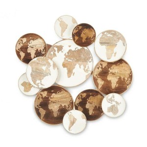 Décoration murale Gift Decor Blanc Marron Bois de manguier Mappemonde 76 x 70 x 5 cm