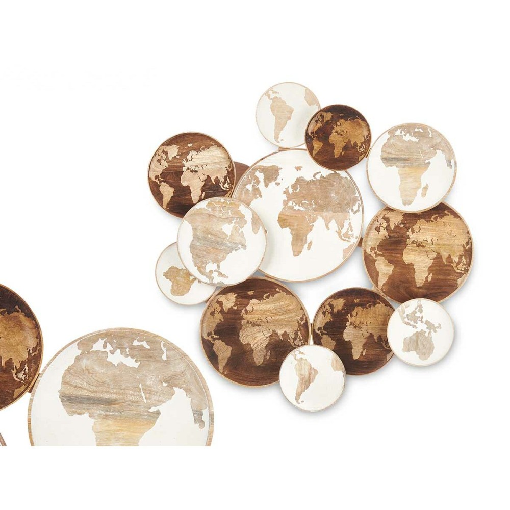 Décoration murale Gift Decor Blanc Marron Bois de manguier Mappemonde 76 x 70 x 5 cm