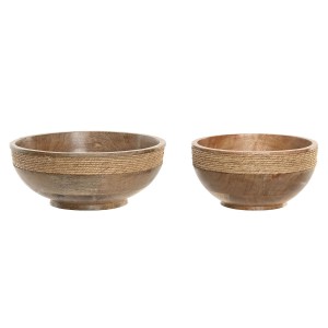 Centre de Table Home ESPRIT Marron Corde Bois de manguier 25 x 25 x 10 cm (2 Unités)
