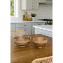 Centre de Table Home ESPRIT Marron Corde Bois de manguier 25 x 25 x 10 cm (2 Unités)