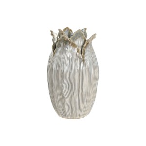 Vase Home ESPRIT Creme aus Keramik Pflanzenblatt 19 x 19 x 33 cm
